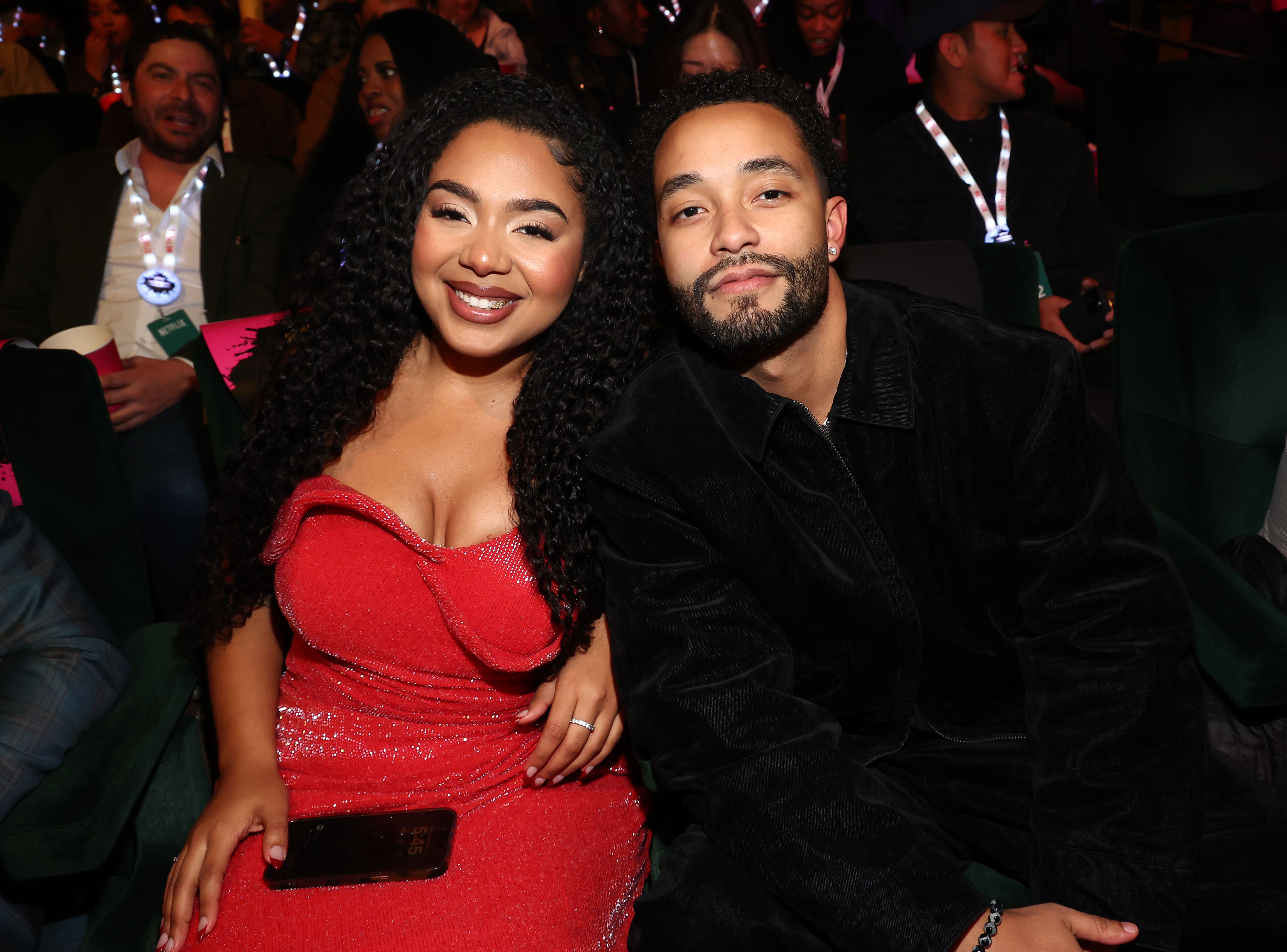 Perla Figuereo and Jeffrey Figuereo attend the Squid Game: The Challenge Season 2 Finale Event at The Egyptian Theatre Hollywood on November 18, 2025 in Los Angeles, California.