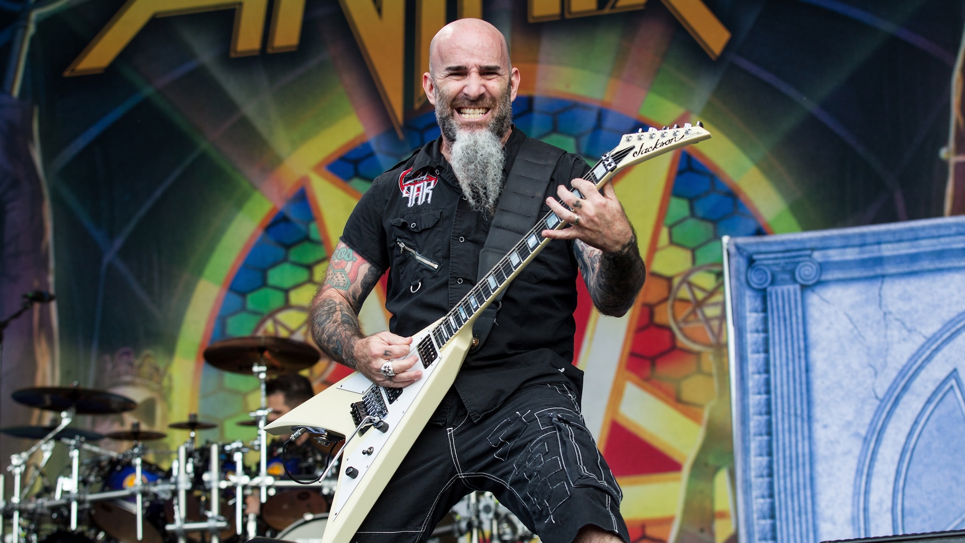 Scott Ian of Anthrax performs at Aftershock Festival at Discovery Park on October 22, 2016 in Sacramento, California.