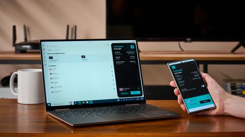 Surfshark VPN apps running on a laptop and mobile during TechRadar&#039;s testing