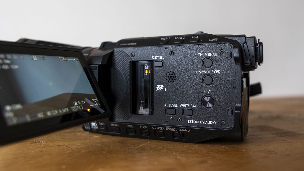 The Panasonic HC-X1500 camcorder on a wooden table