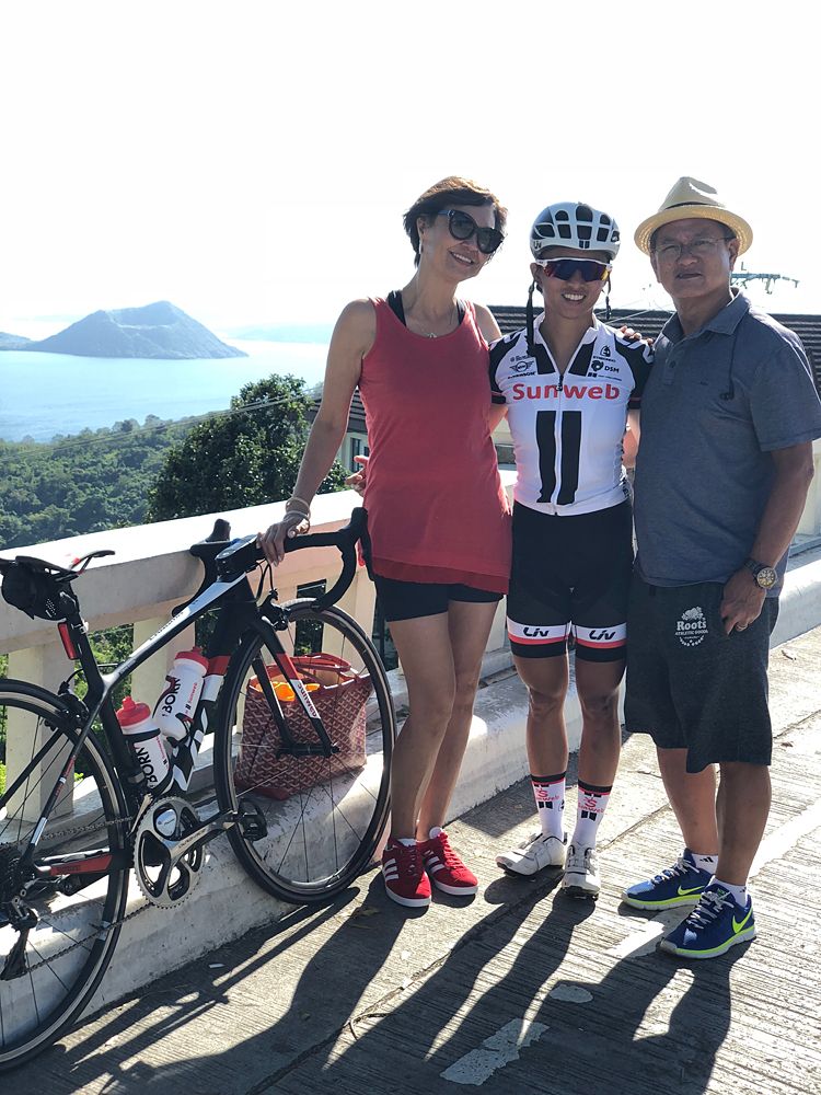 Coryn and her parents, Lina and Wally, overlooking Taal Volcano