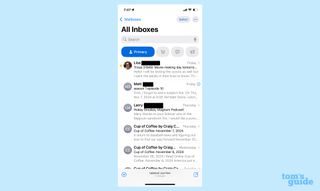 revamped mail interface in iOS 18.2 Mail showing Primary inbox