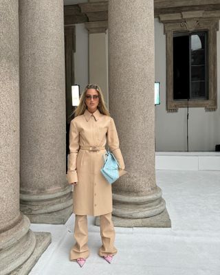 Woman wearing leather items.