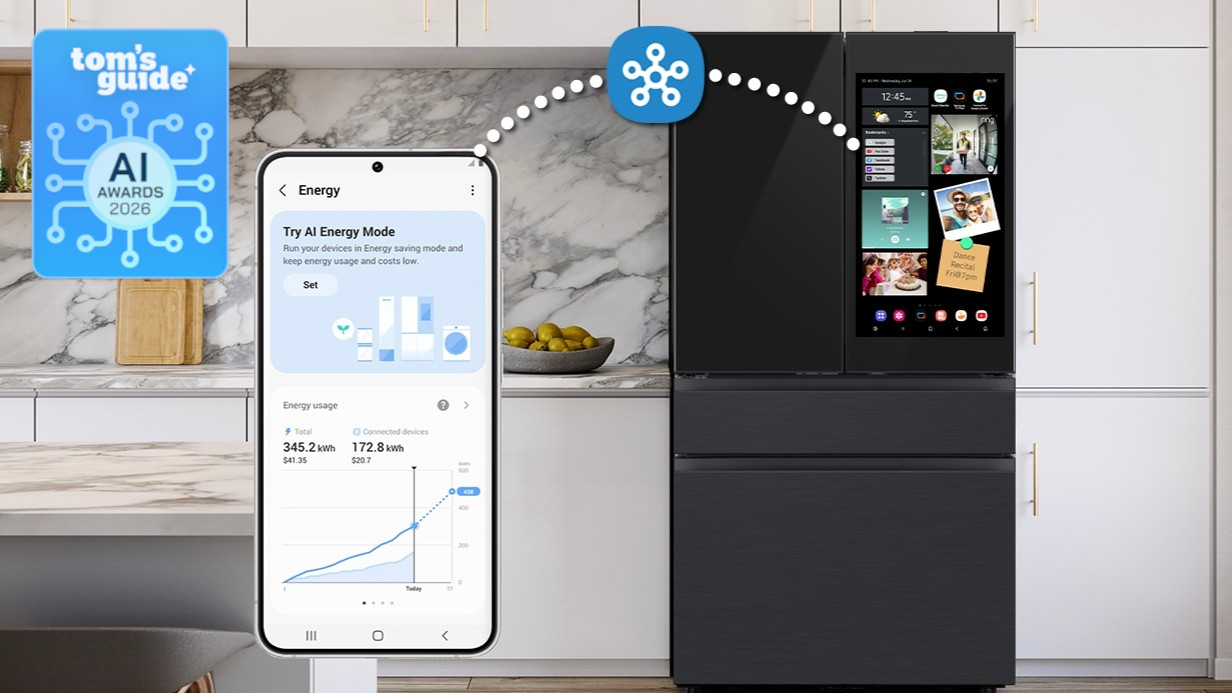 The Samsung Bespoke AI 4 Door Refrigerator with a Tom's Guide AI Awards 2026 badge