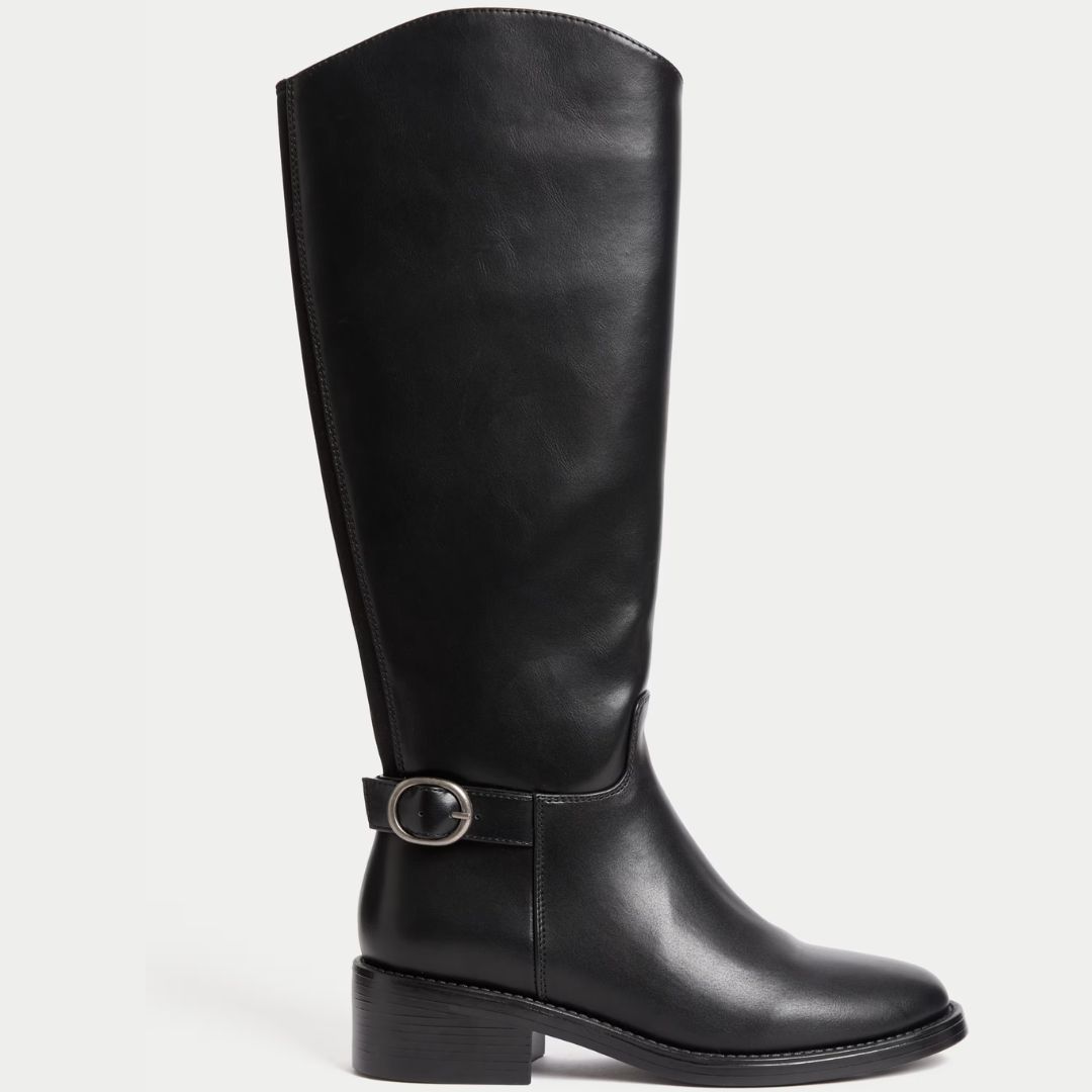 M&amp;amp;S Black Buckle Knee High Riding Boots