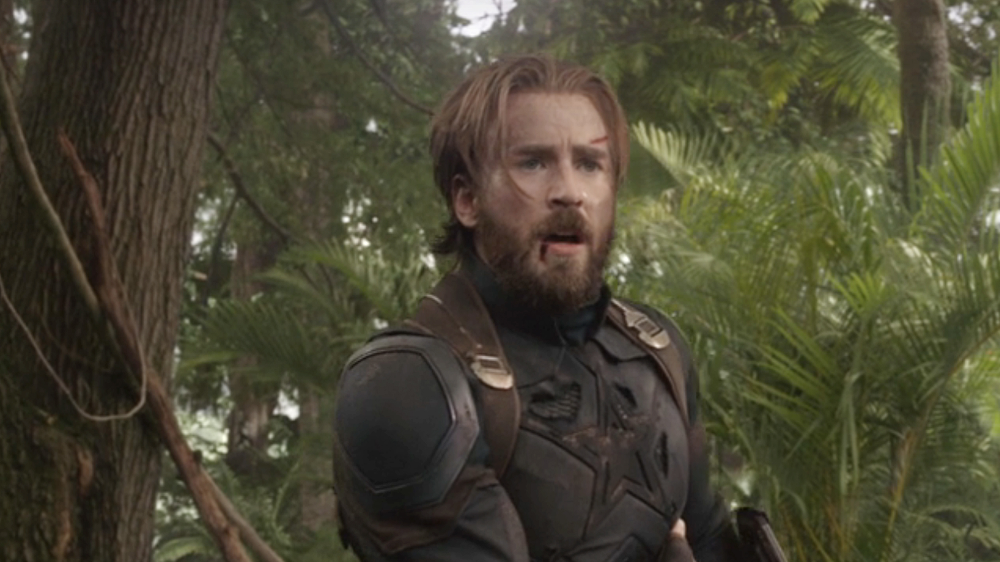Chris Evans stars as Captain America, both with and without a beard, across Avengers: Infinity War and Endgame.
