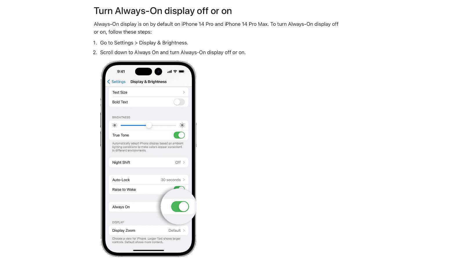 iPhone 14 Pro always on display support document