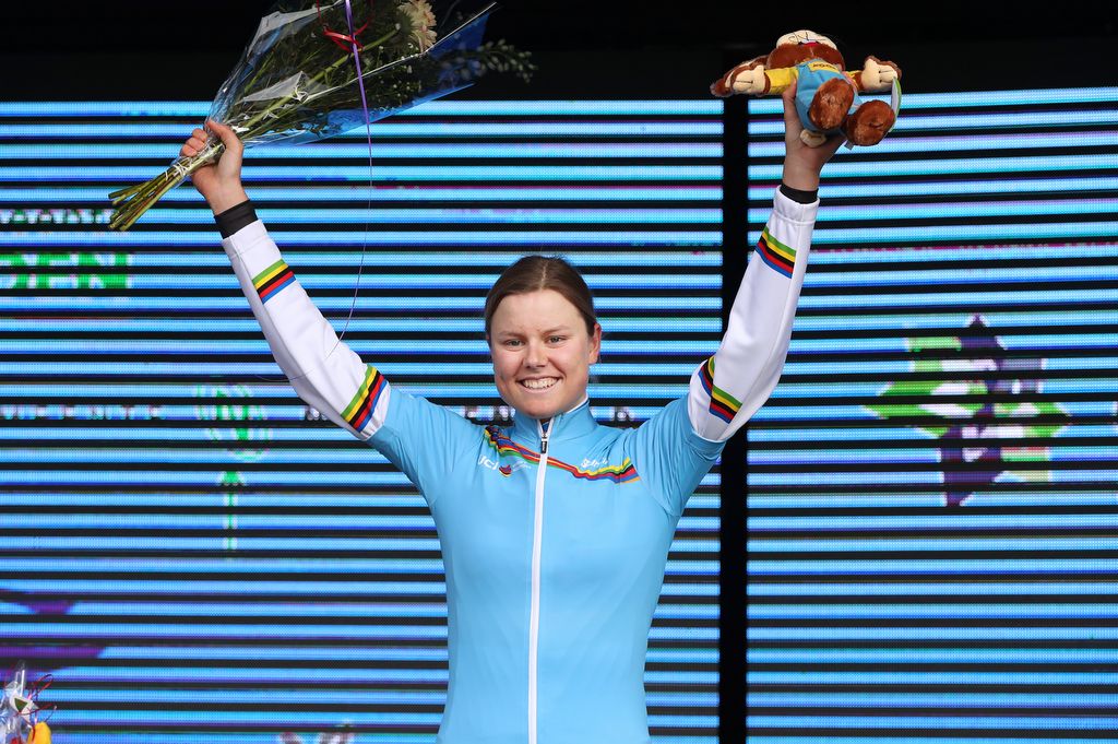 World champion Amalie Dideriksen in the young rider classification jersey