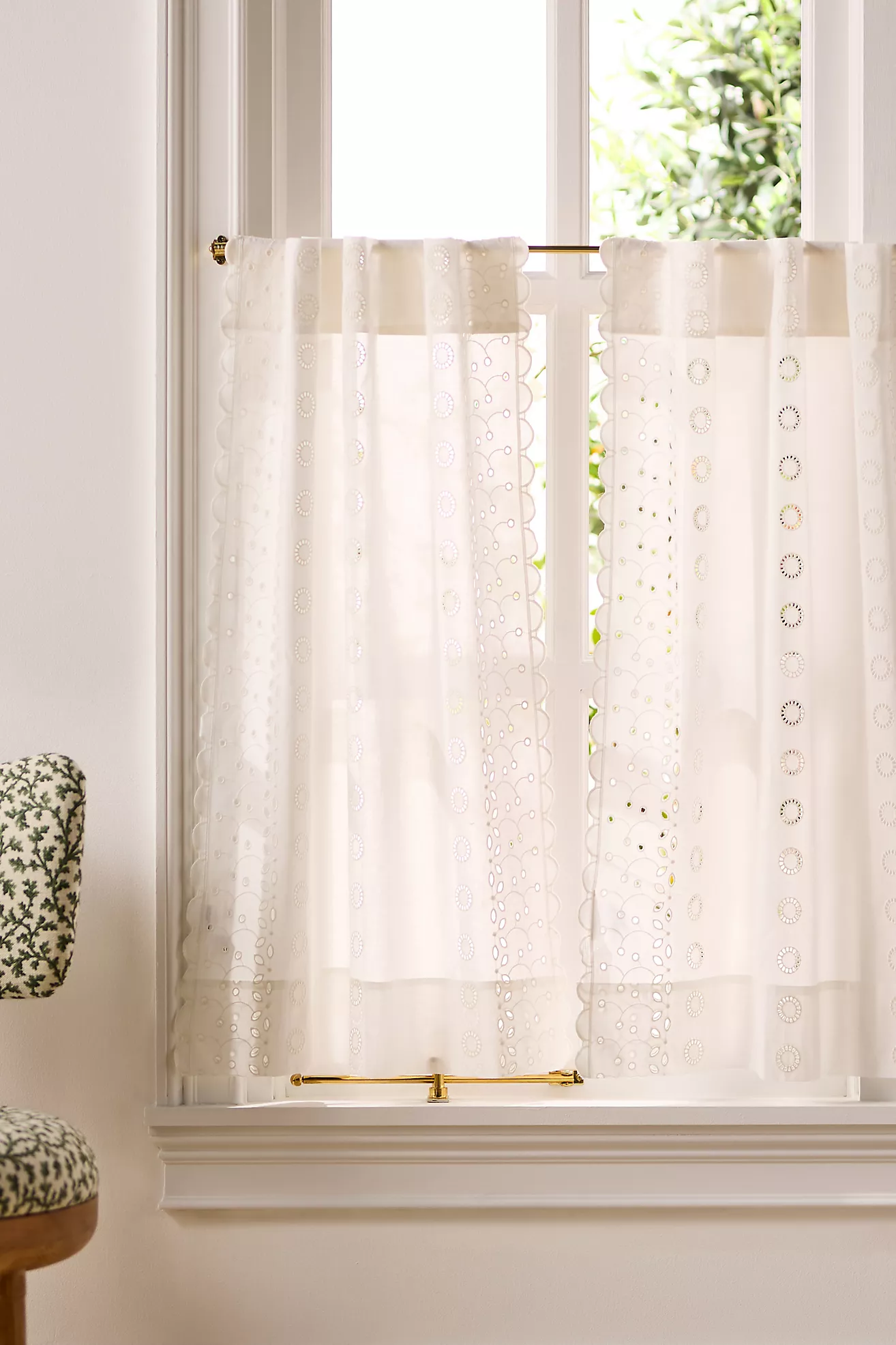 Sigrid Cotton Embroidered Scalloped Caf&amp;eacute; Curtain, Set of 2