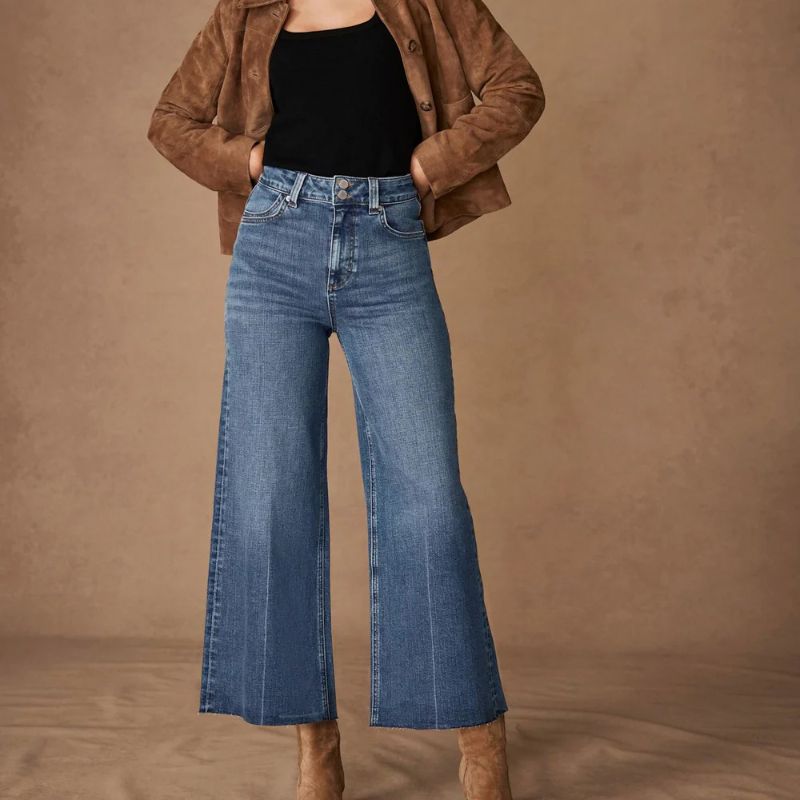 Mint Velvet , Mid Indigo Cropped Wide Jeans