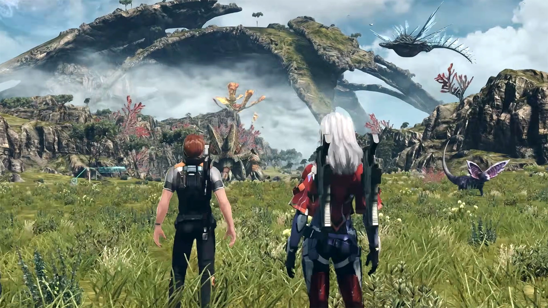 Two characters looking at an alien world during the Switch 2 RPG, Xenoblade Chronicles X: Definitive Edition