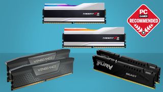 Sets of G.Skill, Corsair, and Kingston DDR5 memory modules