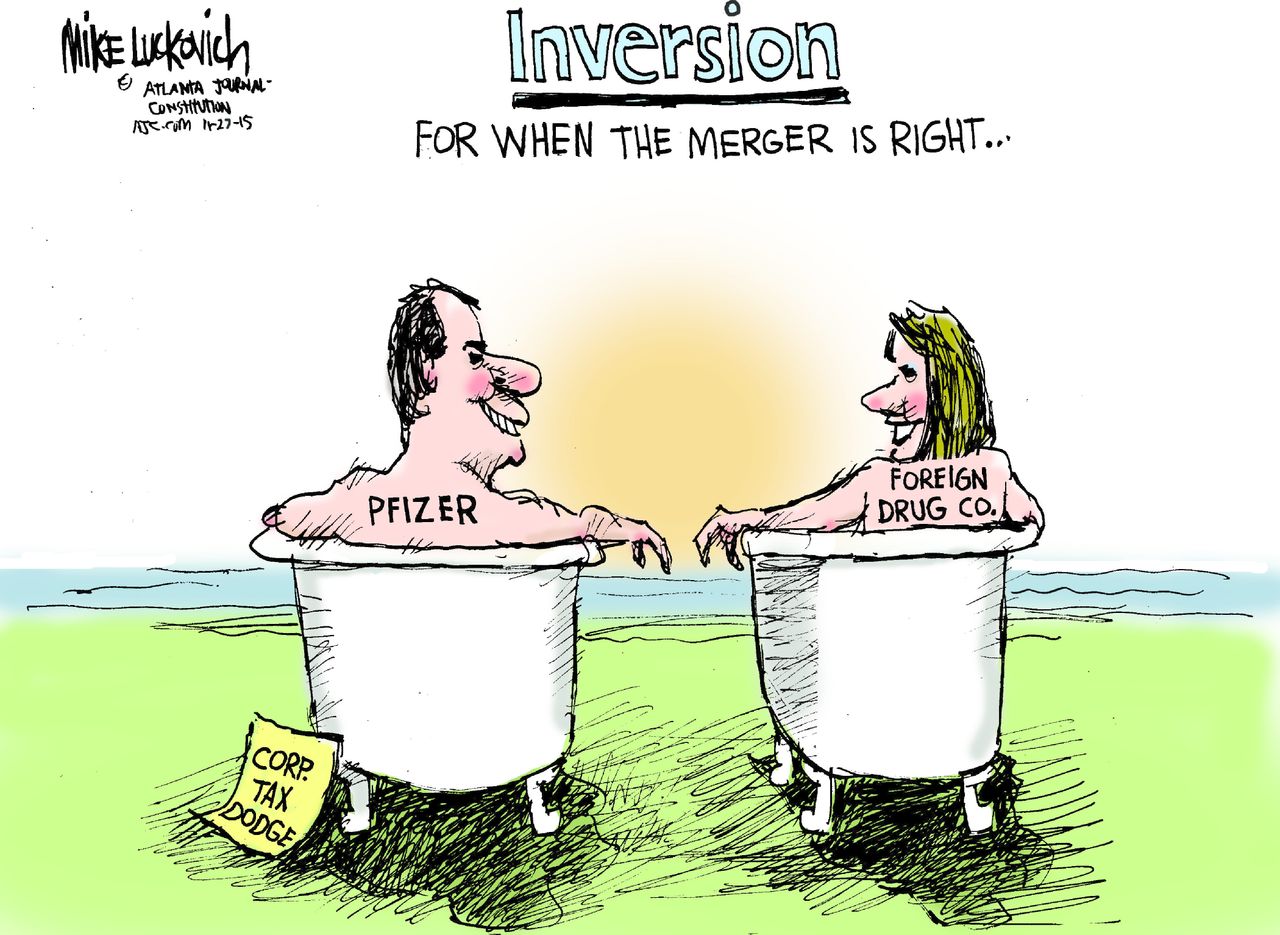 Editorial cartoon World Business Taxes Pfizer Allergan