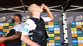 Belgian Remco Evenepoel of Soudal Quick-Step pictured after stage 17 of the 2024 Tour de France cycling race, from Saint-Paul-Trois-Châteaux to Superdevoluy (177,8 km), in France, on Wednesday 17 July 2024. The 111th edition of the Tour de France starts on Saturday 29 June and will finish in Nice, France on 21 July. BELGA PHOTO DAVID PINTENS