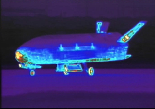 This infrared view of the U.S.'s Air Force secret X-37B space plane was taken shortly after it landed at Vandenberg Air Force base on June 16, 2012.