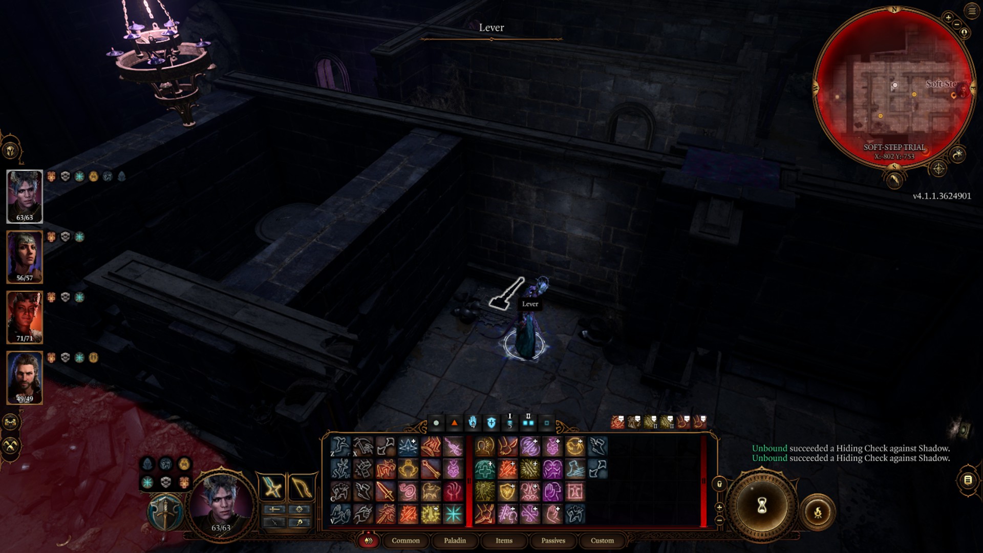 An image showing the location of a lever in the Soft-Step trial of Baldur's Gate 3.