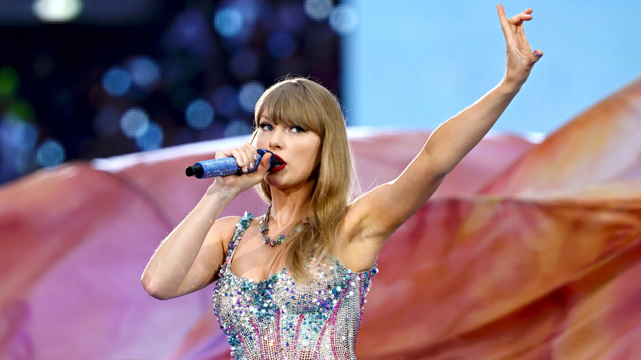 Taylor Swift performs on stage during the &quot;Taylor Swift | The Eras Tour&quot; at Wembley Stadium on August 15, 2024 in London, England.