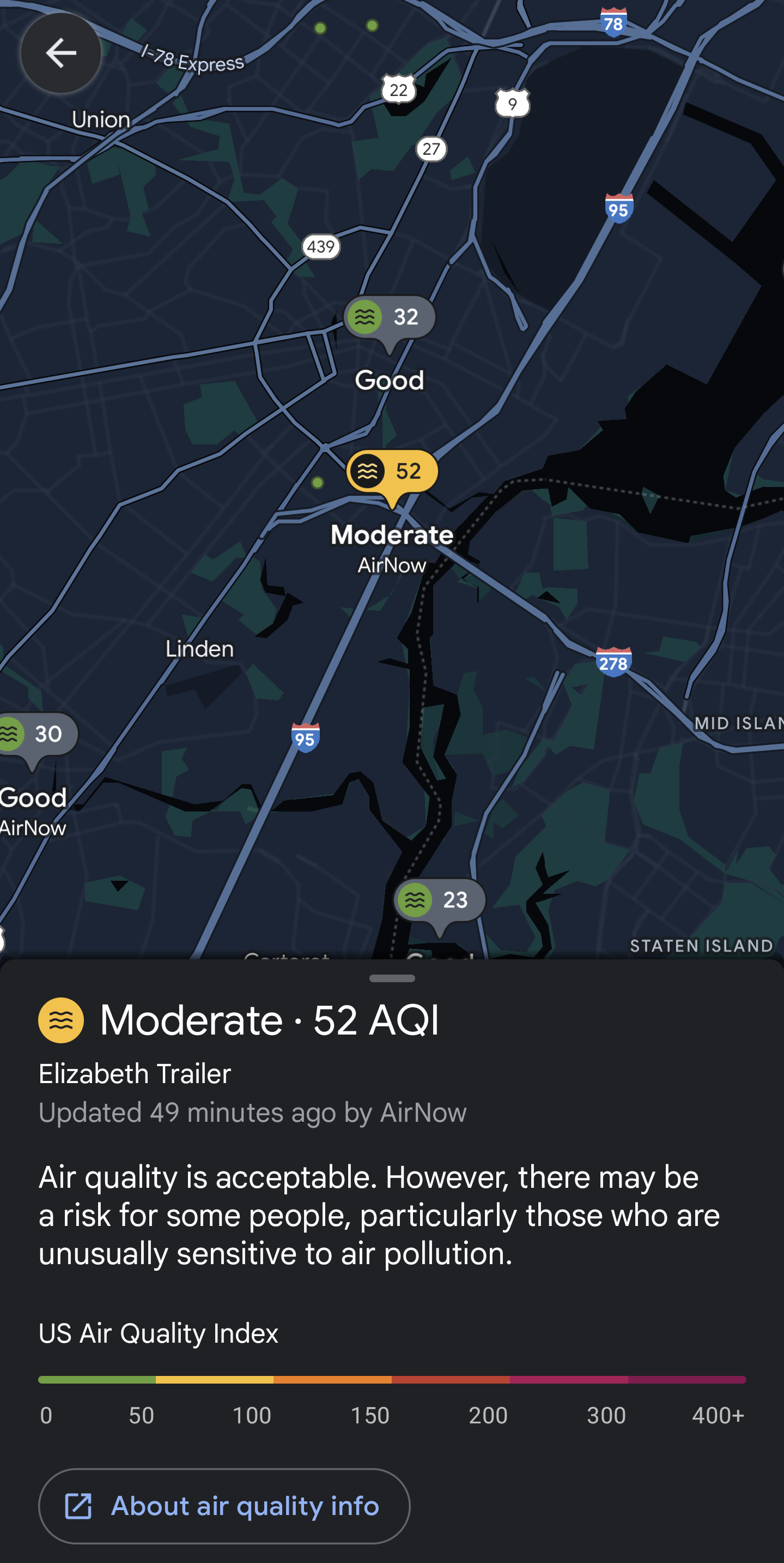 google maps localized air quality data