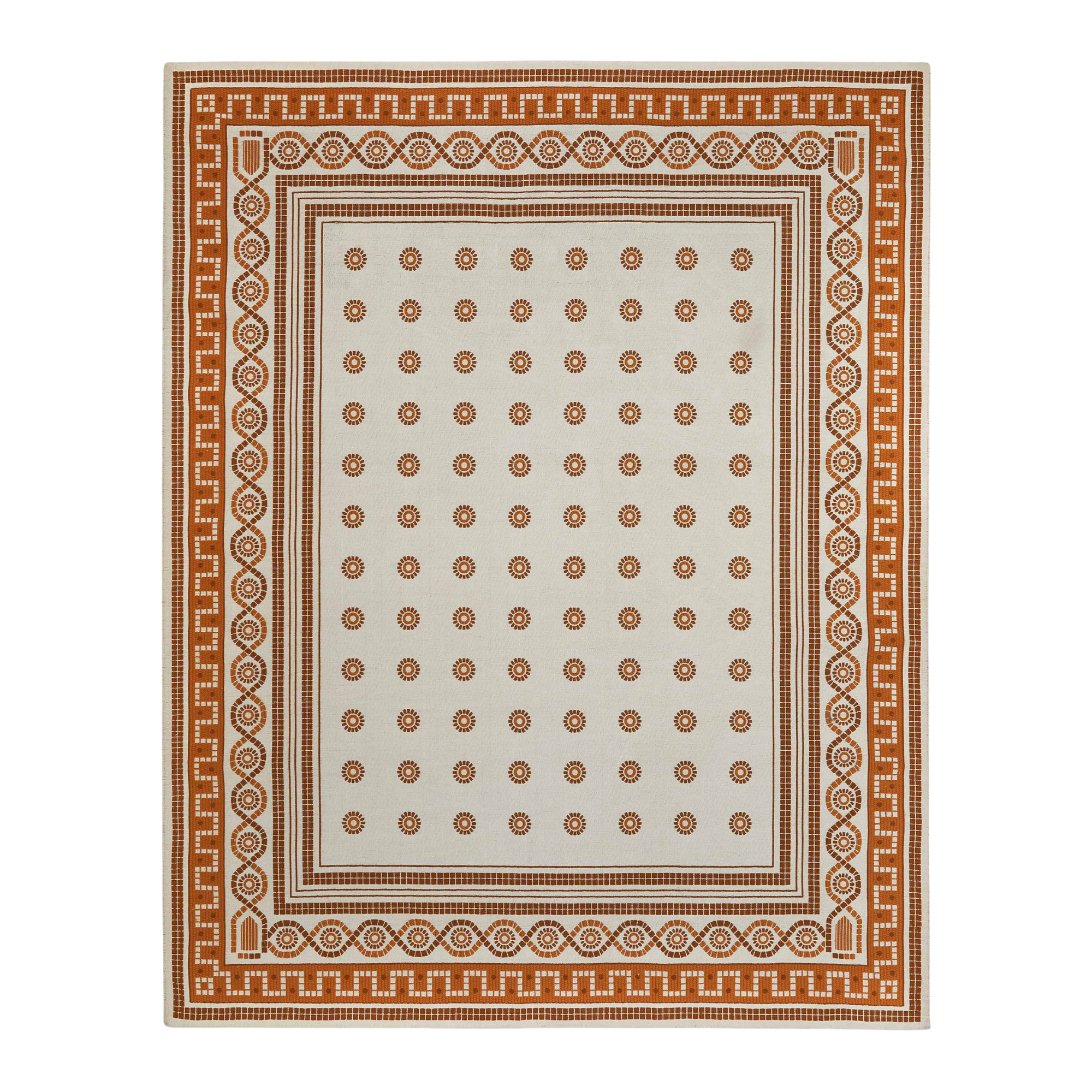 an outdoor rug with a tile-like design