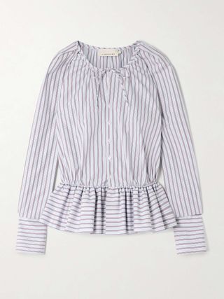 + the Vanguard Striped Cotton-Poplin Peplum Blouse