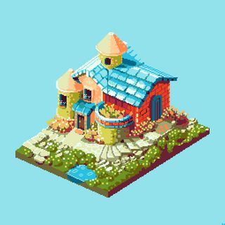 Pixel art: 3D depiction of house and garden