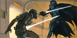 Star Wars art: a pair of heroes dual with lightsabers