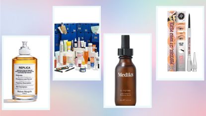 beauty deals at Sephora UK, Sephora UK products from Maison Margiela, Sephora, Medik8 and Benefit in a multi-colored pastel template