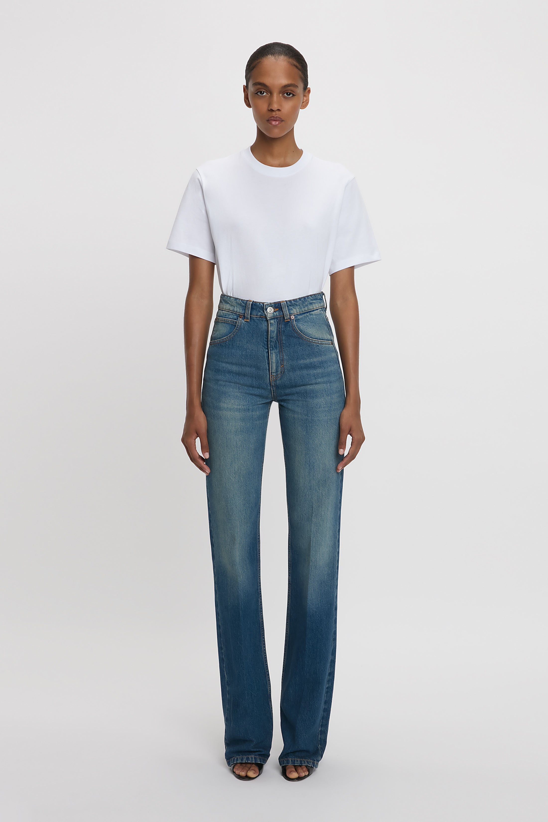 Julia High Waisted Stretch Jean in Mid Blue