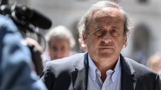 Former UEFA president Michel Platini leaves Switzerland's Federal Criminal Court after the first day of his trial over a suspected fraudulent payment in the southern Switzerland city of Bellinzona on June 8, 2022. - Sepp Blatter and Michel Platini, once the chiefs of world and European football start a two-week trial following a mammoth investigation that began in 2015 and lasted six years. (Photo by Fabrice COFFRINI / AFP) (Photo by FABRICE COFFRINI/AFP via Getty Images)
