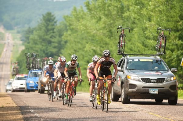 Tom Zirbel (Optum p/b Kelly Benefit Strategies) powers the break as they approach the finish circuits