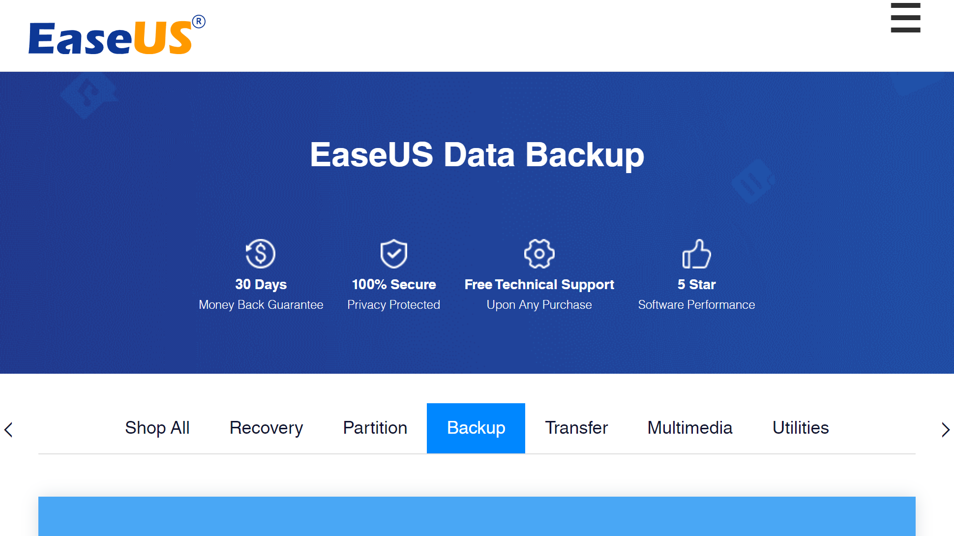 Tangkapan layar situs web EaseUS ToDo Backup
