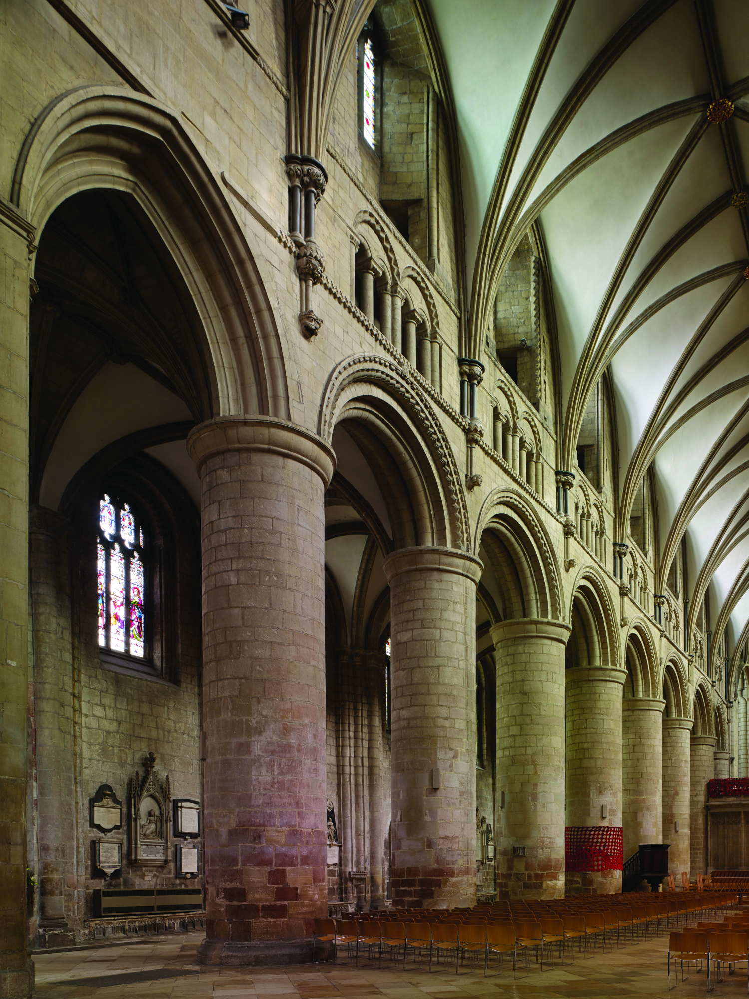 View of the nave at Gloucester Cathedral.
