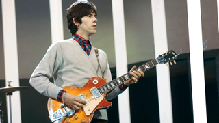 Keith Richards plays a Gibson Les Paul guitar with a Bigsby Vibrato at Alpha Television Studios in Birmingham, England on March 21, 1965