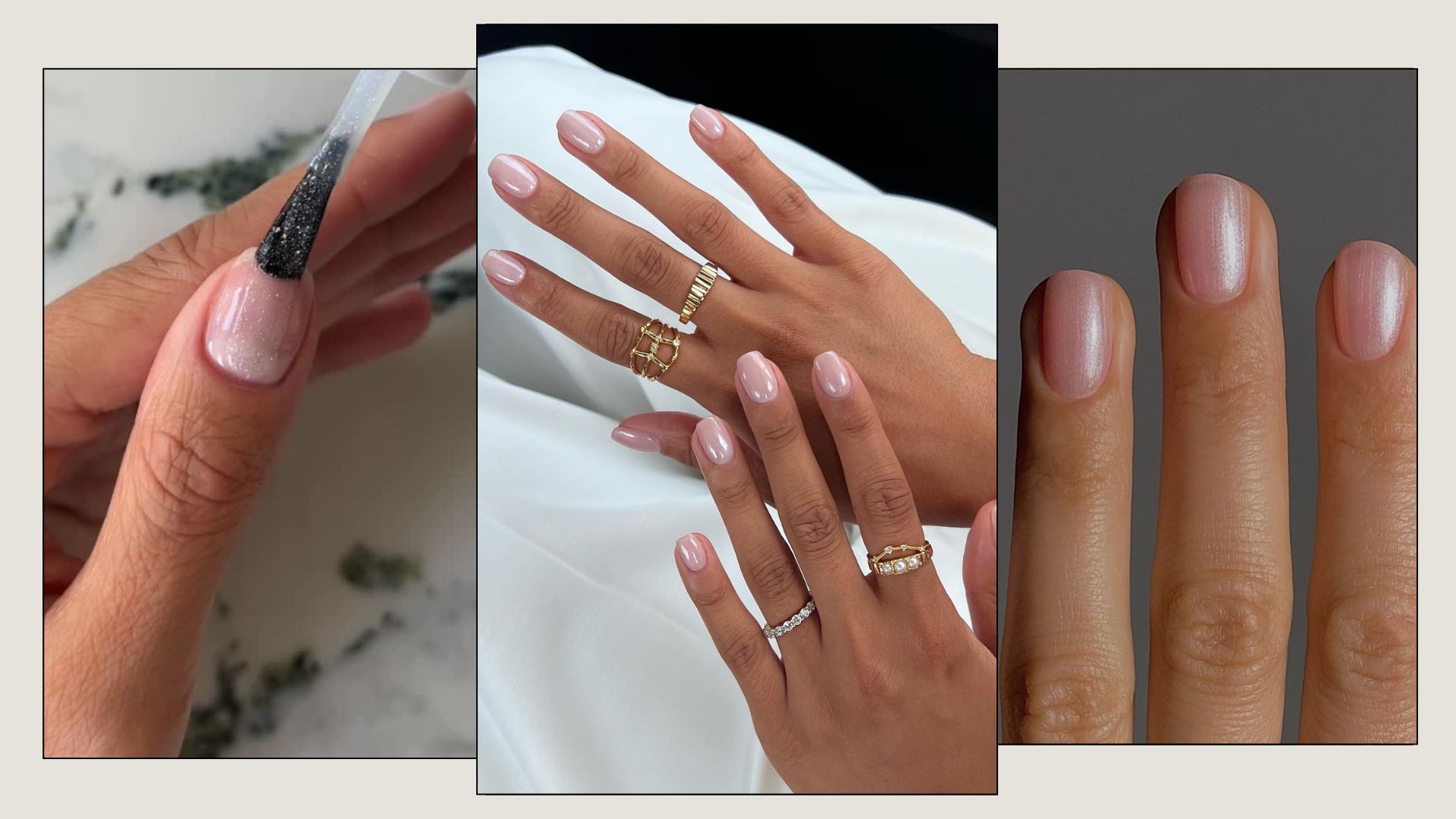 A collage of shimmer nail polishes