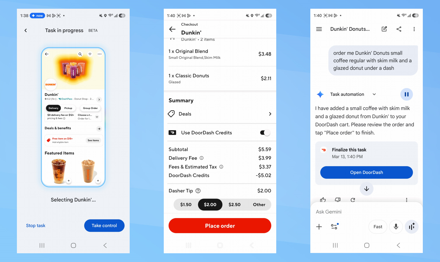 Gemini task automation screenshots.
