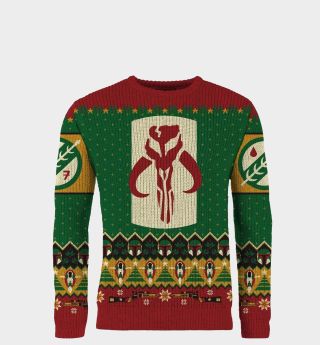 A Boba Fett Christmas Sweater on a plain background