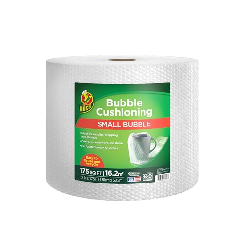 Duck Brand Small Bubble Cushioning Wrap, 12 in X 175 Ft, Clear, 1 Roll | Packing Wrap Perforated Every 12", Bubble Cushion Wrap for Fragile Moving &amp;amp; Shipping, Extra Protection in Boxes &amp;amp; Mailers