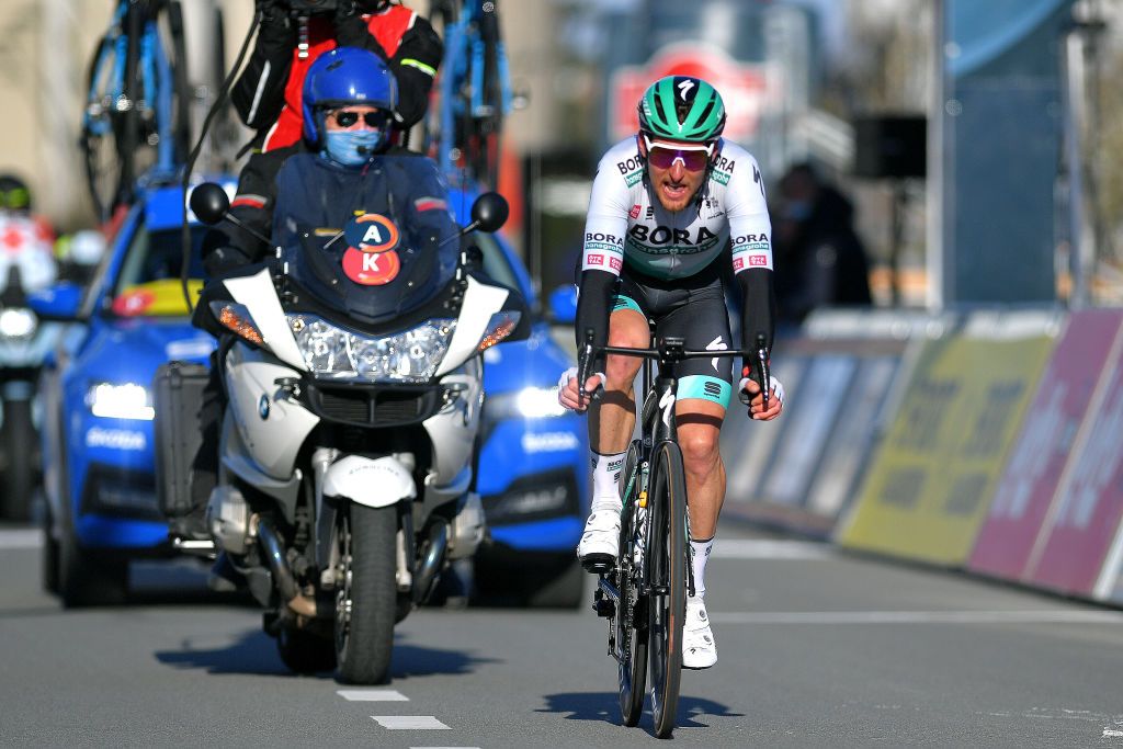 KOKSIJDE BELGIUM MARCH 19 Lukas Pstlberger of Austria and Team Bora Hansgrohe during the 19th Bredene Koksijde Classic 2021 a 199km race from Bredene to Koksijde BredeneKoksijde on March 19 2021 in Koksijde Belgium Photo by Luc ClaessenGetty Images