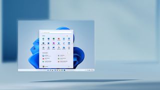 Windows 11 desktop screen floating on a blurred aqua background.