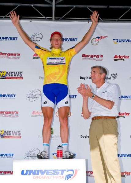Jonas Ahlstrand (Team Cykelcity) wearing the 2010 Univest race leader's jersey.