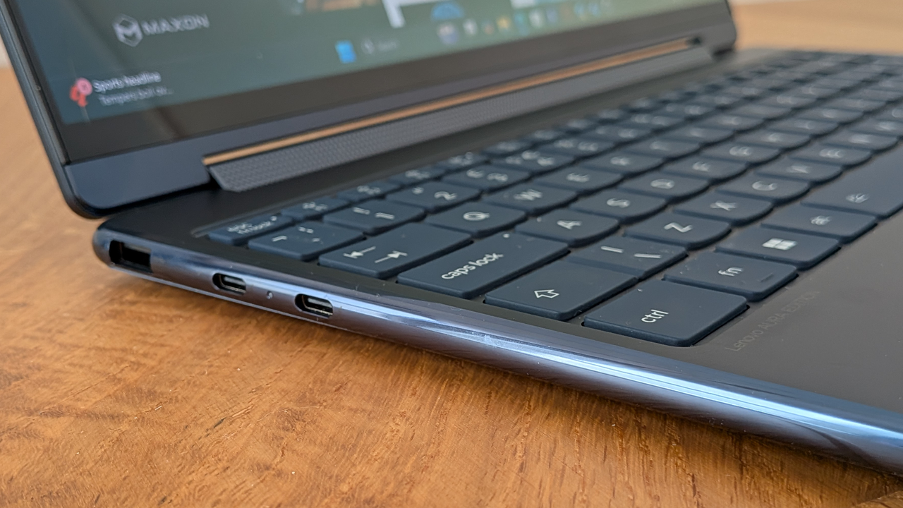 The Lenovo Yoga 9i Aura Edition on a desk