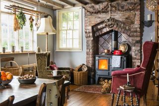 Kitchen in a converted school at Christmas