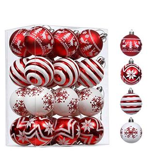 Valery Madelyn Christmas Ornaments Tree Decorations, 24ct Red and White Shatterproof Christmas Ball Ornaments Set, 2.36 Inch Decorative Hanging Ornament Bulk for Xmas Holiday Party Decor