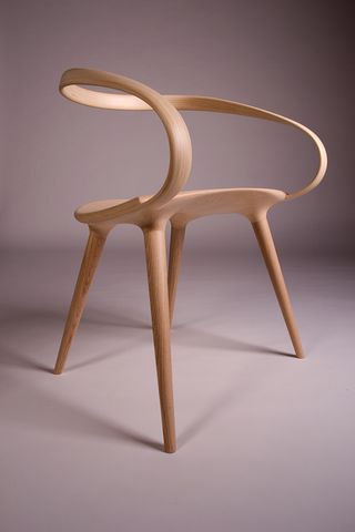 Velo Chair’ by Jan Waterston, natural wood four leg stool, with bespoke curve design seat, white room