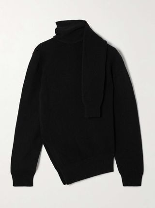 Scarf-Detailed Ribbed Wool and Cashmere-Blend Sweater