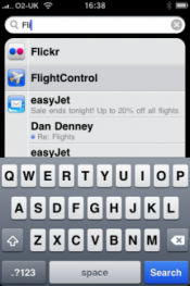 Spotlight icons are seen on the search screen of the iPhone