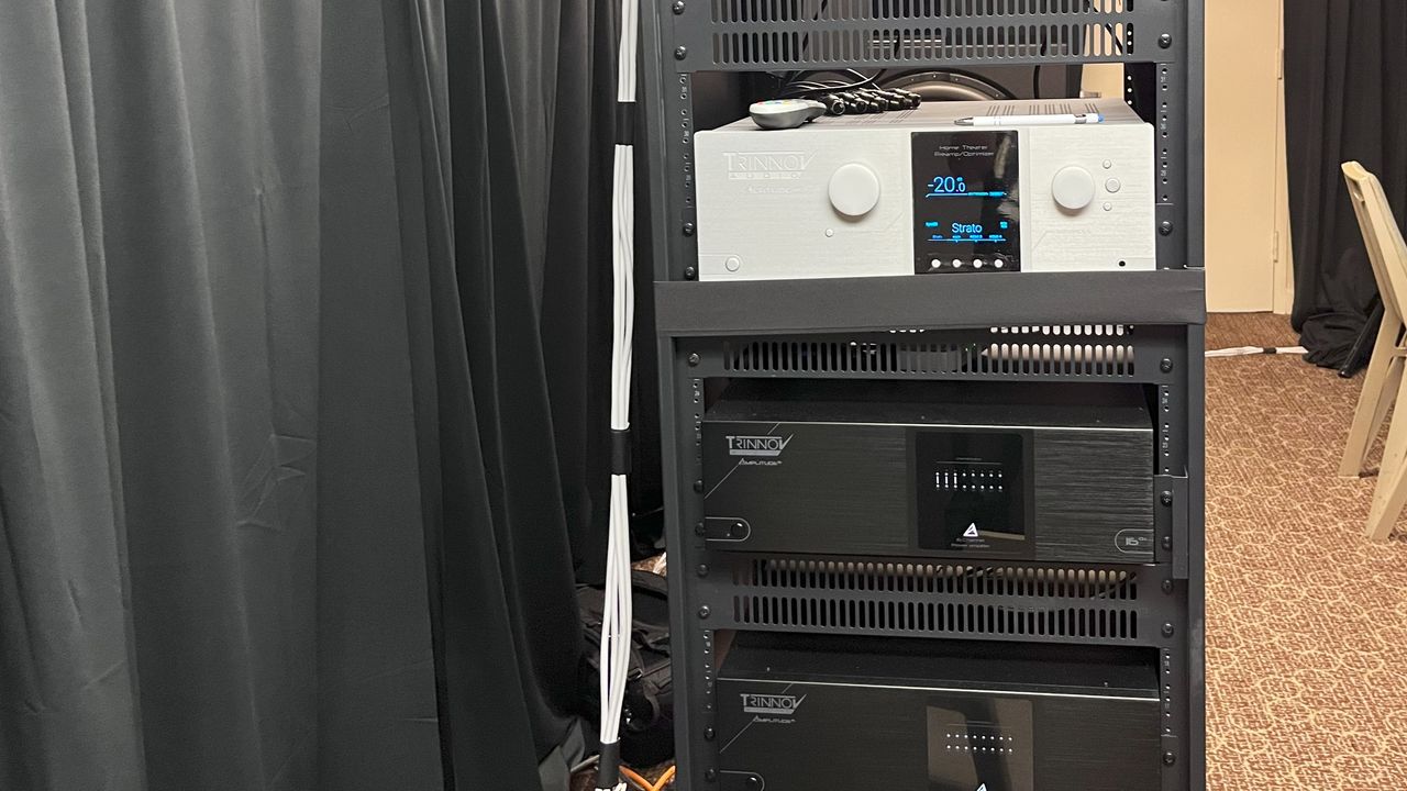 Trinnov Altitude 32 processor and Amplitude 16 amplifiers in an equipment rack