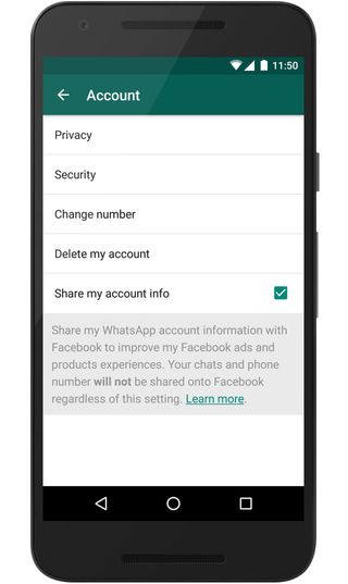 WhatsApp info sharing opt out setting