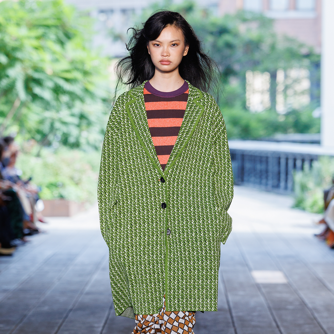 A model on the DVF Spring 2027 runway at New York Fashion Week.