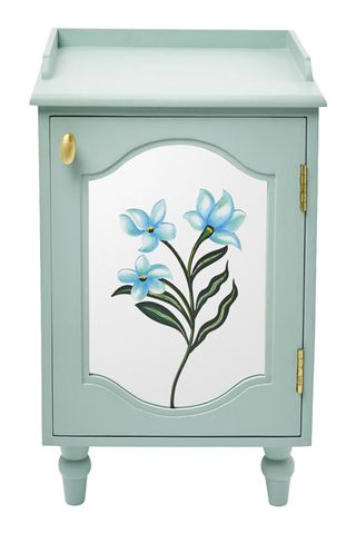 soft blue bedside table with flower pattern 